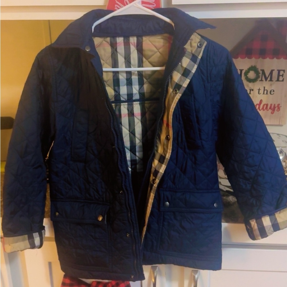 Burberry Kids Quilted Jacket - Navy and Beige